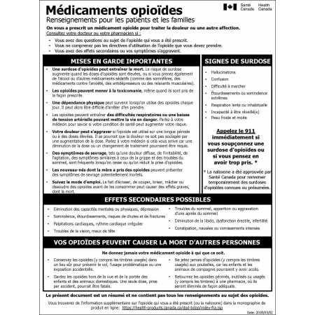 MÉDICAMENTS OPIOÏDES -- RENSEIGNEMENTS POUR LES PATIENTS (SANTÉ CANADA)