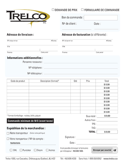 Formulaire de commande ou de soumission